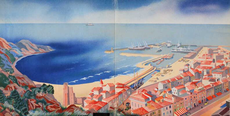 [Панорама берега. Худ. А. Экстер]. Panorama de la côte. Paris: Flammarion, 1938.